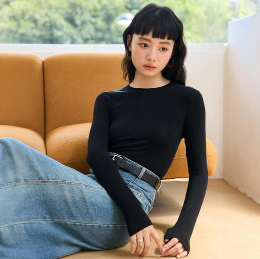 Dr.foever 软糯糯圆领莱赛尔打底衫 软糯亲肤 时尚百搭 多色可选 9936 商品图3