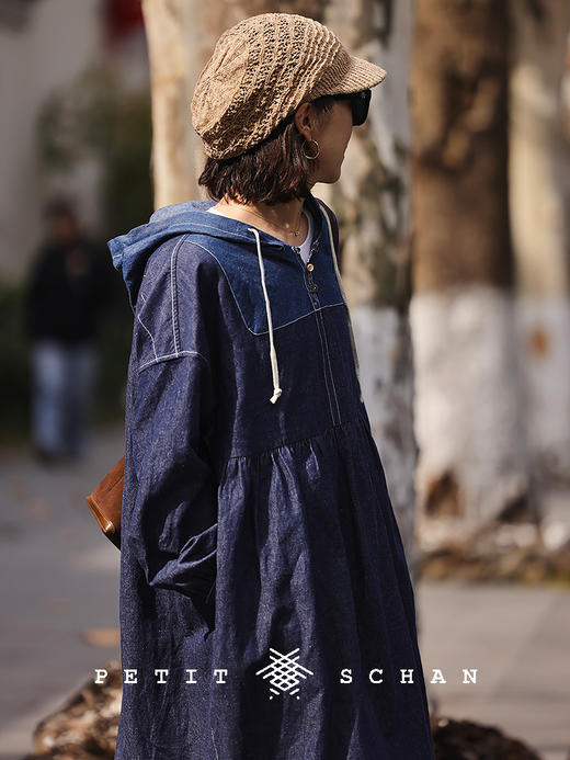 PETIT SCHAN小闪 CLO#734 Gadabout 游荡者 棉麻牛仔连帽连衣裙 商品图4