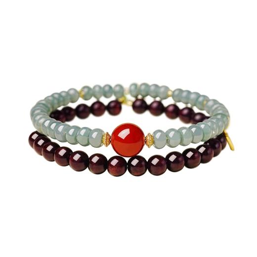 【经典】天然小叶紫檀蓝冰翡翠叠戴手串6mm  国风手链珠串文玩可分开佩戴带证书 商品图4