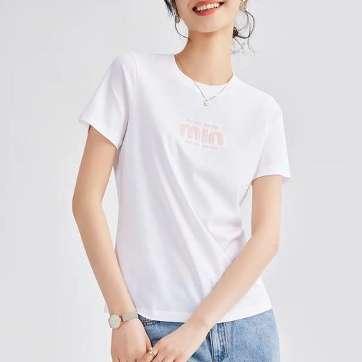 【自】全新升级【铂金会员100/天猫129/差价29】(04906) 洛诗琳弹力白t恤女罗纹短袖衣服绝美上衣内搭打底正肩半袖 商品图2