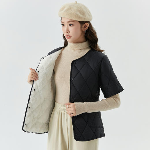 百媚生 棉服女式短袖加绒加大棉袄可内穿女2366 商品图2