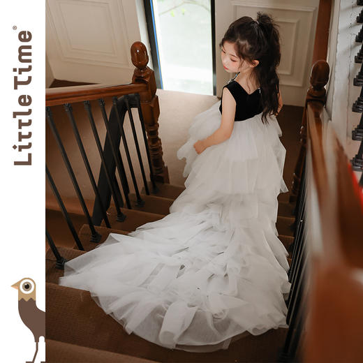 Littletime女童黑色长拖尾礼服套装裙2025新款夏装女孩赫本魔术珠 商品图2