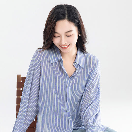 （老板自留）经典蓝白条纹m家真丝衬衫YT2012 商品图4