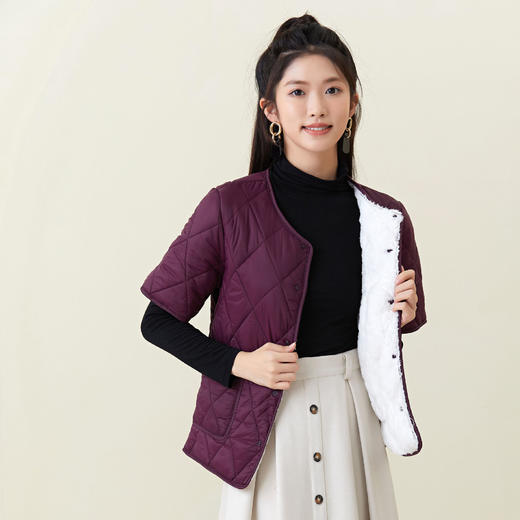 百媚生 棉服女式短袖加绒加大棉袄可内穿女2366 商品图1