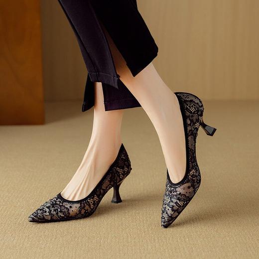 【预售5天】气质蕾丝网纱高跟鞋透气新款日常通勤爆款小香风insDB&M6156 商品图4