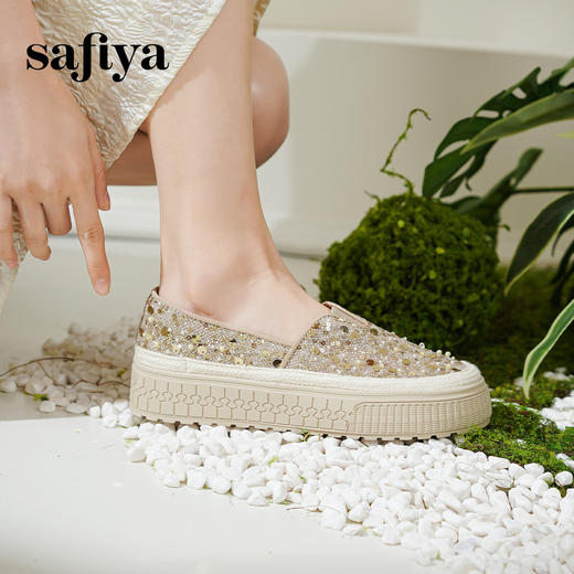 【爆款】Safiya/索菲娅2025春夏百搭懒人编织透气蕾丝亮片渔夫鞋 SFD1112412 商品图5