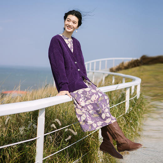 绽放旅行女装037朵/早春新款羊毛羊驼毛混纺针织开衫文艺毛衣外套 商品图0