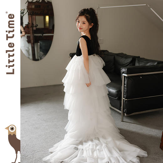 Littletime女童黑色长拖尾礼服套装裙2025新款夏装女孩赫本魔术珠 商品图0