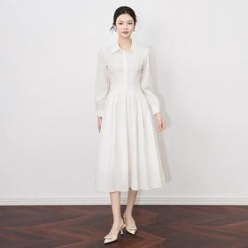 【高货wl】全新升级【铂金会员330/天猫439/差价109】(02440) 洛诗琳法式气质显瘦优雅衬衫裙通勤复古收腰压褶连衣裙