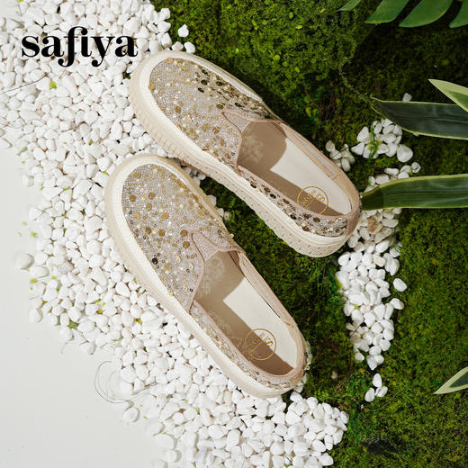 【爆款】Safiya/索菲娅2025春夏百搭懒人编织透气蕾丝亮片渔夫鞋 SFD1112412 商品图7