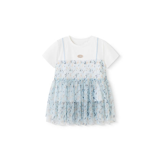 英氏儿童T恤夏季网纱透气女童T恤中大童基础款百搭短袖假两件新款 商品图4