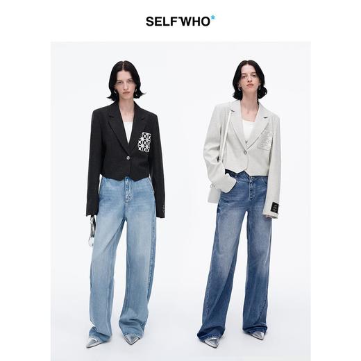 SELFWHO经典戗驳领西装外套女2025春新款通勤宽松小个子短款西服 商品图1