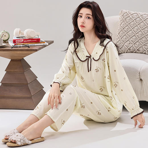 【花瓣小V领系列睡衣！清新大气绵绸套装】春夏新款睡衣女士长袖长裤40支全人棉绸套装花瓣V领品质家居服。ry 商品图12