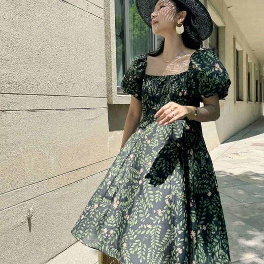 顺丰包邮洛诗琳15517蚕丝混纺碎花减龄泡泡袖显瘦方领连衣裙0768 商品图3