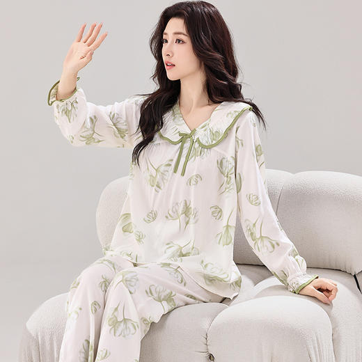 【花瓣小V领系列睡衣！清新大气绵绸套装】春夏新款睡衣女士长袖长裤40支全人棉绸套装花瓣V领品质家居服。ry 商品图11