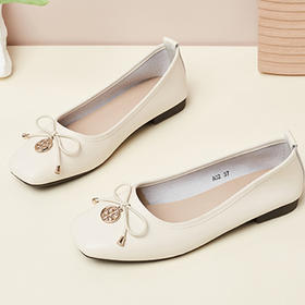 小香风复古蝴蝶结牛皮法式单鞋