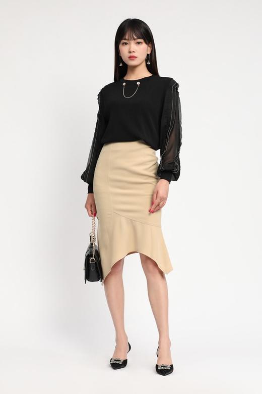 Le Malene 胸针装饰泡泡袖针织上衣 11722 商品图1