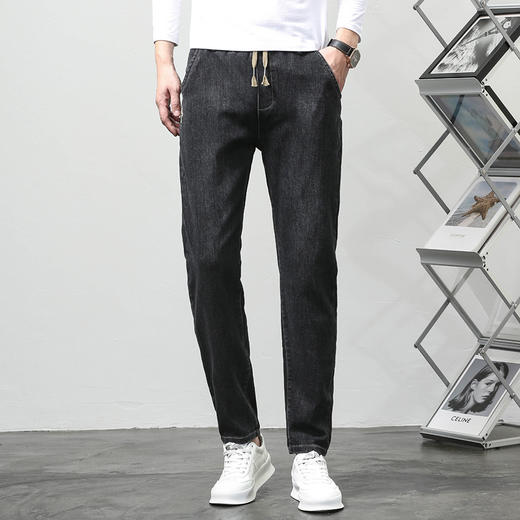 【DYG】大依优型大码男装抽绳牛仔裤男百搭刺绣修身牛仔裤男弹力加肥加大码长裤男 商品图3