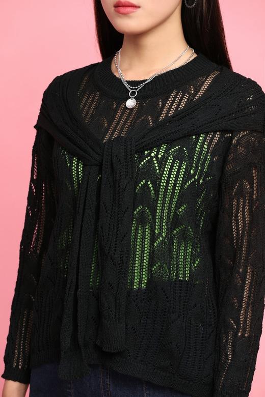 LNNNS 黑色镂空披肩领针织上衣 11716 商品图3