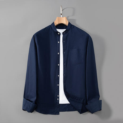 红览 春秋新款立领牛津纺全棉长袖衬衫男修身工装衬衣休闲寸衫5ZF-21702 商品图3