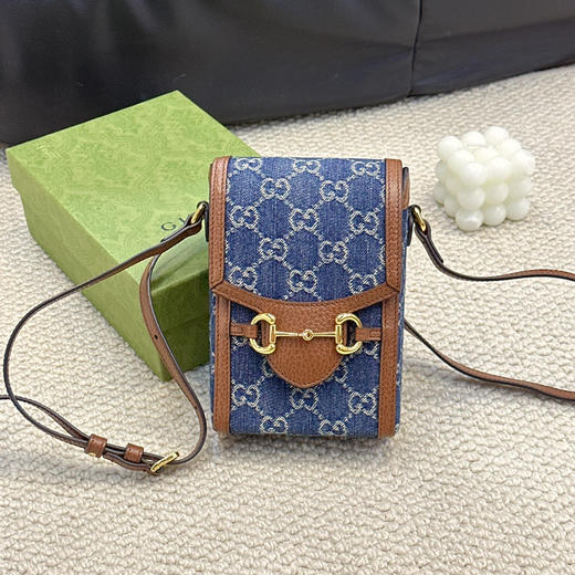 正品二手 Gucci 1955 丹宁拼皮 手机包 商品图2