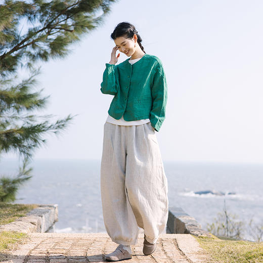 绽放旅行女装052朵/春季新款女100亚麻灯笼裤宽松显瘦文艺休闲裤 商品图0