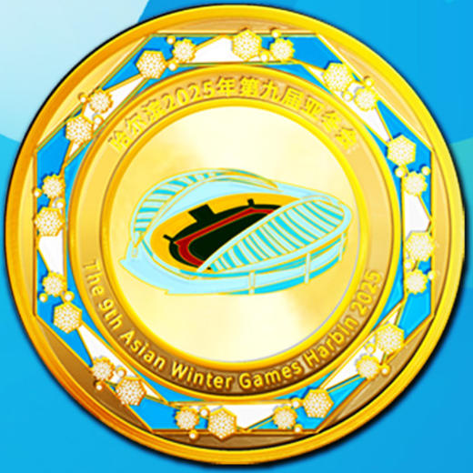 【经典】哈尔滨亚冬会2025年纪念章5枚套装摆件  第九届第一款亚冬会核心元素冰雪共舞吉祥物 商品图4