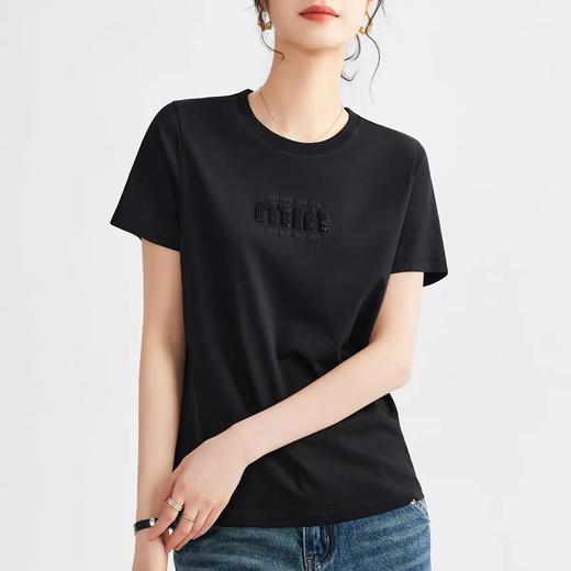 【自】全新升级【铂金会员100/天猫129/差价29】(04906) 洛诗琳弹力白t恤女罗纹短袖衣服绝美上衣内搭打底正肩半袖 商品图3