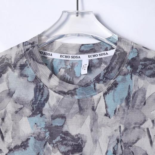 T2264春秋季新款时尚个性韩晕染碎花圆领长袖T恤气质百搭情侣套头上衣 商品图2