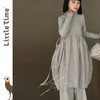 Littletime女童连衣裙2025春秋季新款儿童假两件立领针织气质长裙 商品缩略图0