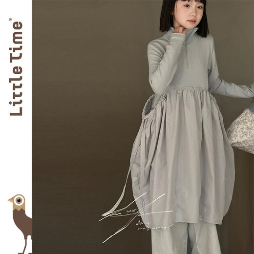Littletime女童连衣裙2025春秋季新款儿童假两件立领针织气质长裙 商品图0
