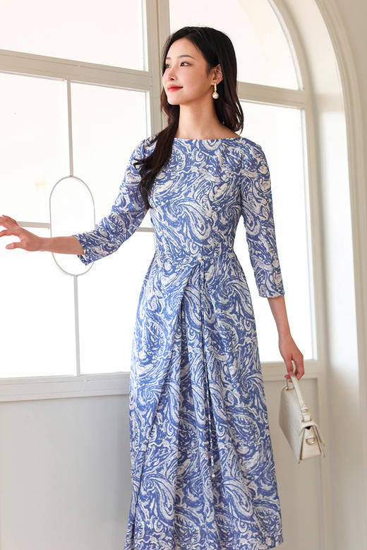 逸红颜明月优选 # 清爽佩利斯连衣裙【问月】极简一字领，搭配腰间珍珠系带，温润细腻 商品图13