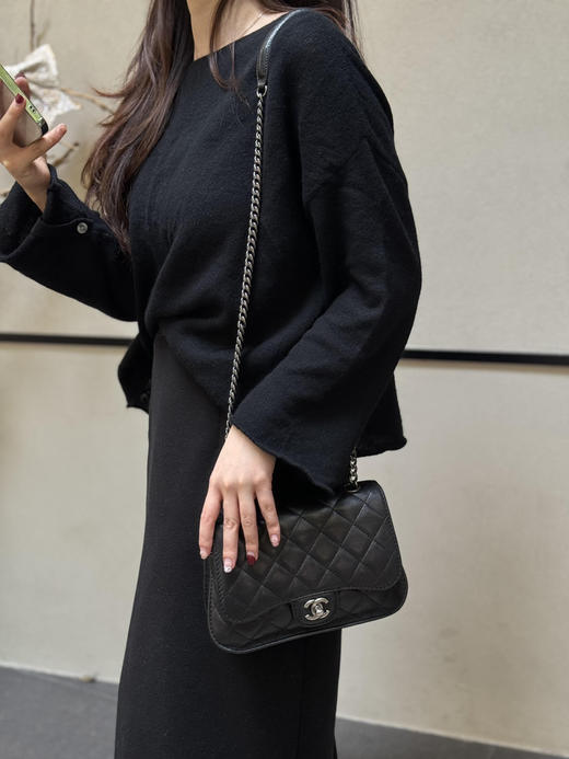 正品二手 chanel cf 方胖子 季节款 黑银 牛皮 斜挎包 商品图1
