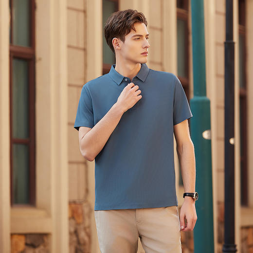 【冰丝】【DKP】大依优型大码Polo衫弹力翻领T恤轻奢休闲纯色短袖男宽松T恤上衣胖子 商品图0
