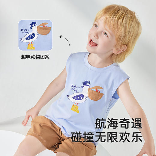 英氏儿童衣服夏季户外休闲套装男童透气背心短裤套装中大童衣服 商品图3