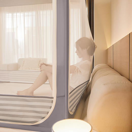 自然醒蚊帐家用卧室防摔纹帐婴儿防止掉床免安装儿童围栏蒙古包2501HH 商品图3