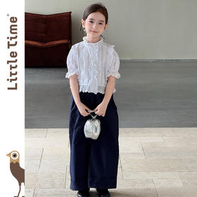 littletime女童纯棉白色衬衫春夏季2025新款韩版百搭儿童文艺套装