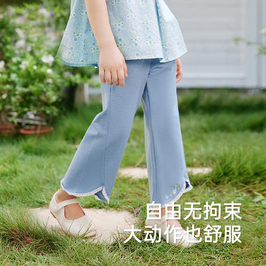 英氏儿童裤子夏季透气裤子休闲女童牛仔裤百搭柔软2025新款喇叭裤 商品图2