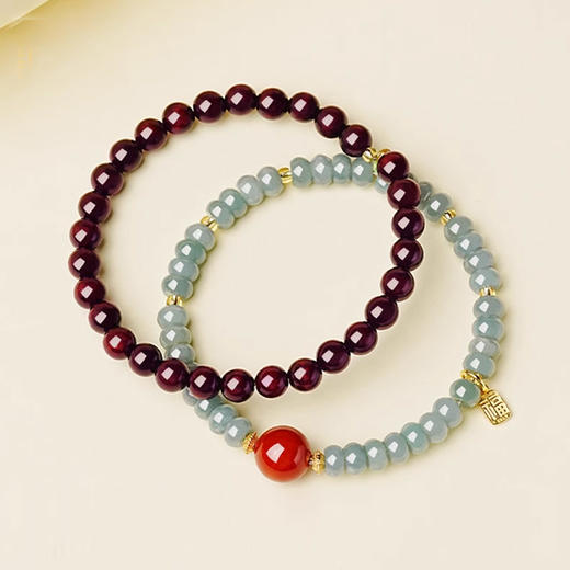 【经典】天然小叶紫檀蓝冰翡翠叠戴手串6mm  国风手链珠串文玩可分开佩戴带证书 商品图2