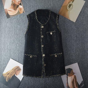 雀说 大码女装胖mm新款小香风马甲胖妹妹中长款时髦金丝背心马夹200斤5ZF-21703