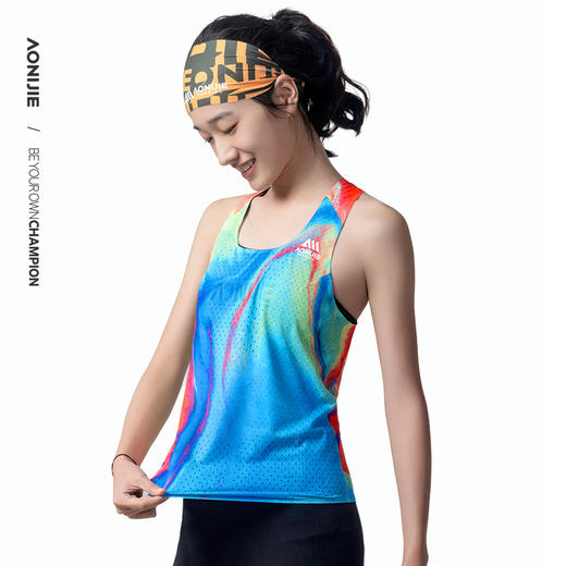 奥尼捷女士运动背心印花风洞设计透气速干工字背心跑步瑜伽训练越野马拉松竞技背心巨凉快FW6188 商品图1