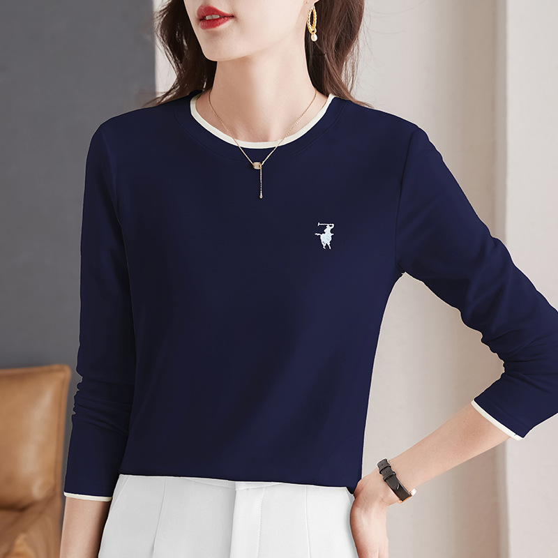 丁摩 春秋圆领长袖t恤女士打底衫秋冬内搭可外穿新款女装爆款洋气上衣5ZF-0125