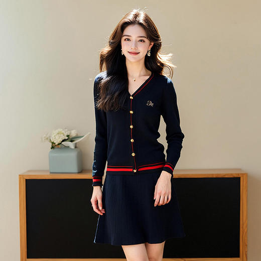 奢姿2025年春季新款胖妹妹大码女装V领毛衣半身裙时尚休闲两件套9651969580 商品图2