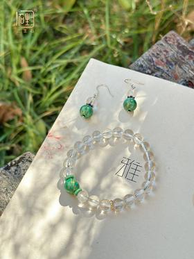 三生石·白水晶诗意大漆珠手链+耳饰