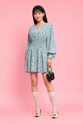 L.Fleuri V领碎花收腰连衣裙 11736