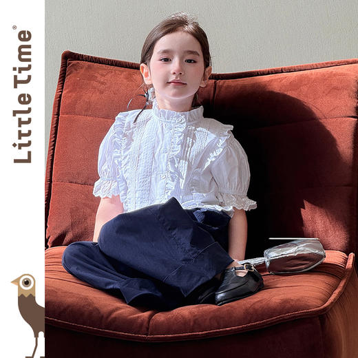 littletime女童纯棉白色衬衫春夏季2025新款韩版百搭儿童文艺套装 商品图4