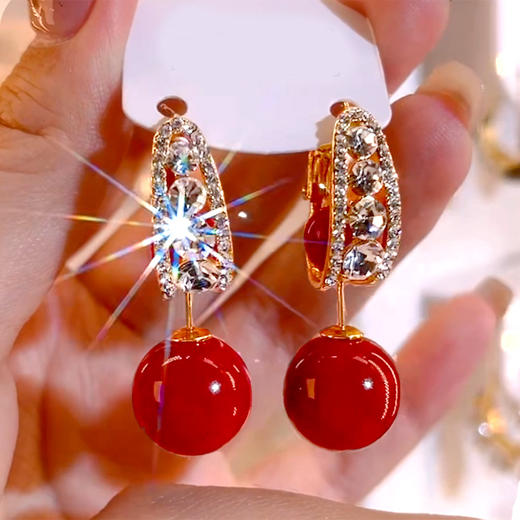 红色耳饰轻奢高级感耳环一式俩戴新款爆款百搭个性耳饰品 商品图0