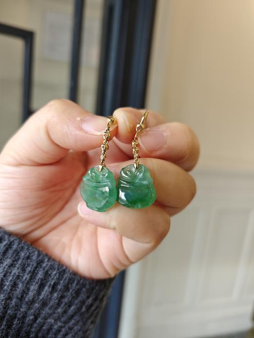 冰种甜绿钱袋翡翠耳钉 商品图1