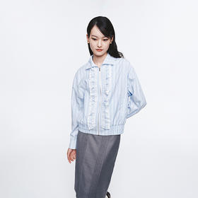 HERLIAN 2025年春季女士蕾丝花边装饰条纹夹克外套