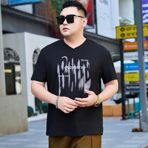 【纯棉】【DYG】大依优型大码男装纯棉V领T恤夏季新款美式高街字母印花t恤男士薄款宽松V领短袖t恤男 商品图1